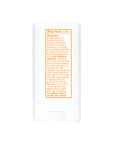 Back of the Thinkbaby sunscreen stick packaging showing drug directions, including application instructions and sun safety measures