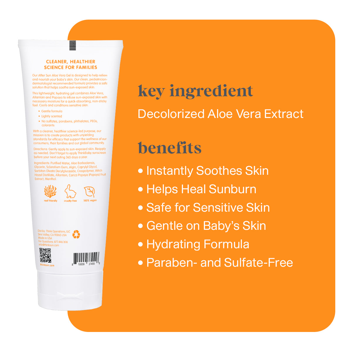 Decolorized Alo Vera Extract helps sooth and heal sunburn. Gentle formula for Baby's sensitive skin. Paraben and Sulfate-Free